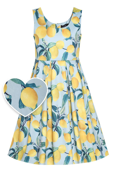 Children Amanda Light Blue Lemon Print Dress