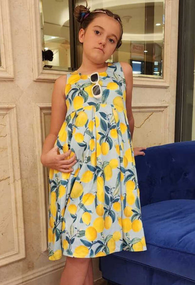 PRE-ORDER Children Amanda Light Blue Lemon Print Dress