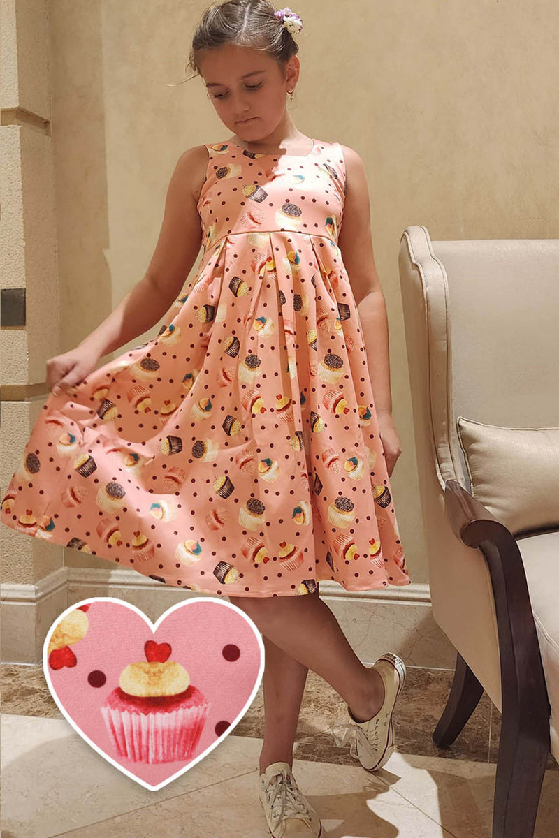 PRE-ORDER Children Amanda Scoop Neck Swing Dress in Pink Cupcake Print