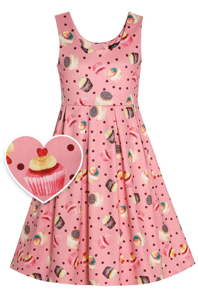 PRE-ORDER Children Amanda Scoop Neck Swing Dress in Pink Cupcake Print