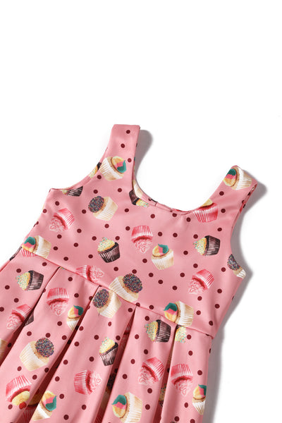 PRE-ORDER Children Amanda Scoop Neck Swing Dress in Pink Cupcake Print