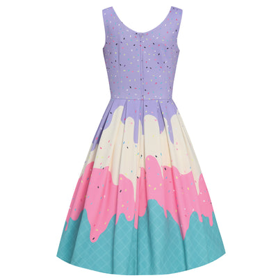 Children Amanda Swing Dress in Muti-Colored Ice Cream with Sprinkles Print