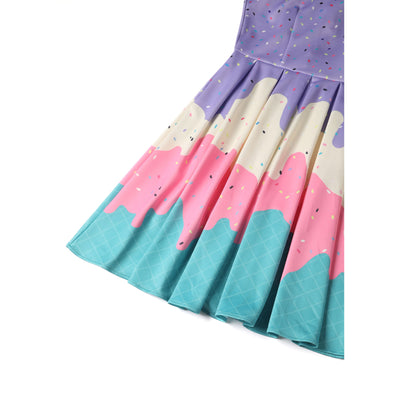Children Amanda Swing Dress in Muti-Colored Ice Cream with Sprinkles Print