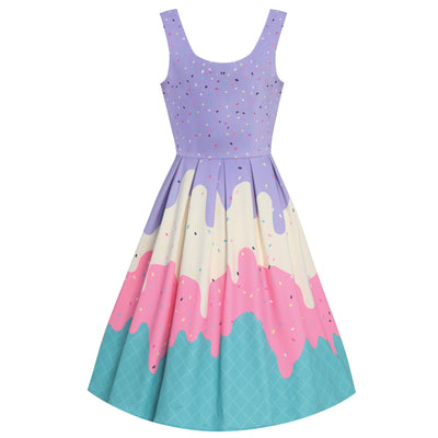 Children Amanda Swing Dress in Muti-Colored Ice Cream with Sprinkles Print