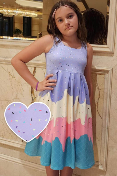 Children Amanda Swing Dress in Muti-Colored Ice Cream with Sprinkles Print