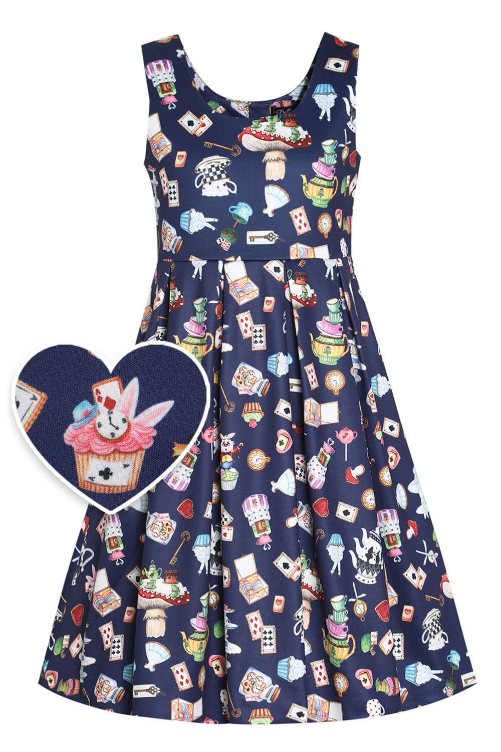 Children Amanda Swing Dress in Navy Blue Wonderland Print