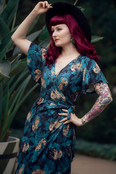 Georgina Cheetah & Palm Print Wrap Dress