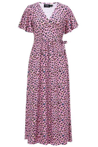 PRE ORDER Georgina Bold & Playful Wrap Dress Pink Rainbow Leopard