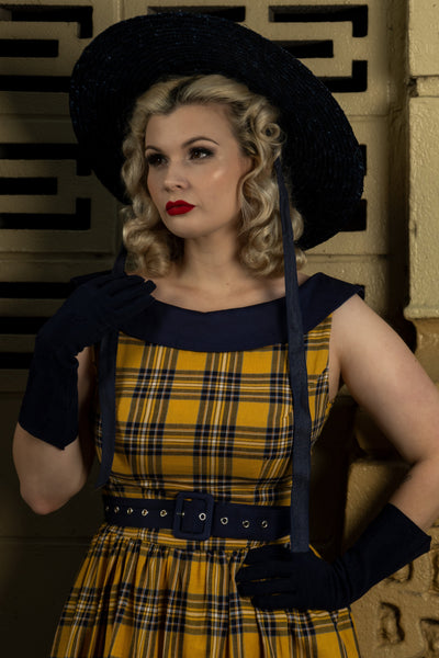 Woman's Navy & Yellow Tartan Circle Dress