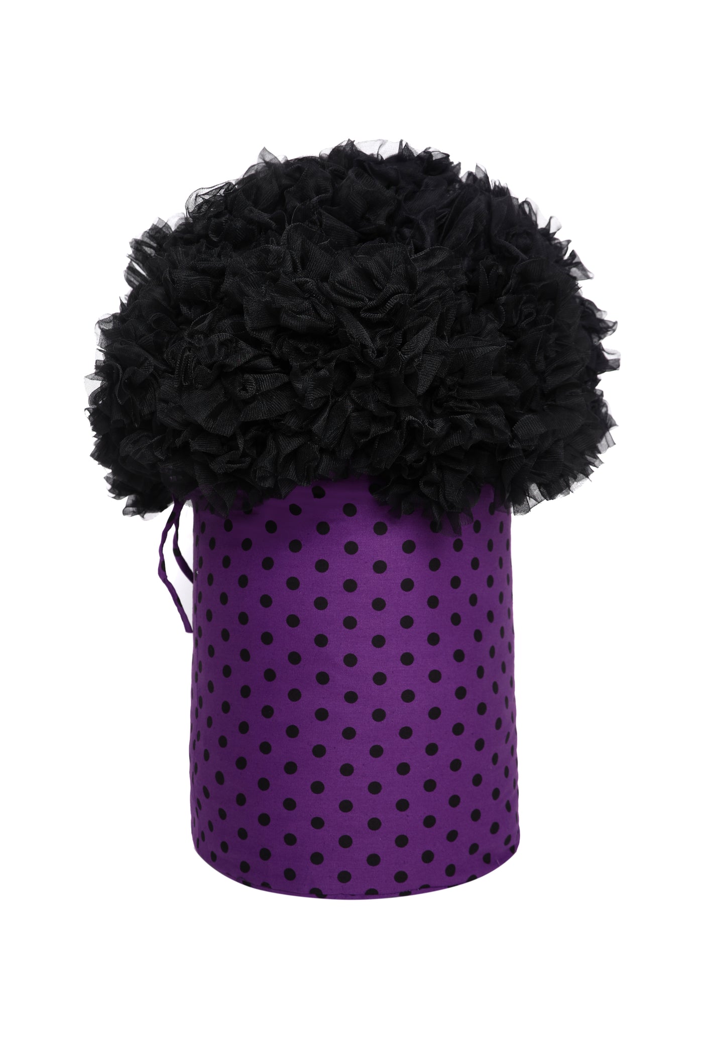 String Tie Purple Petticoat Bag With Black Polka Dots