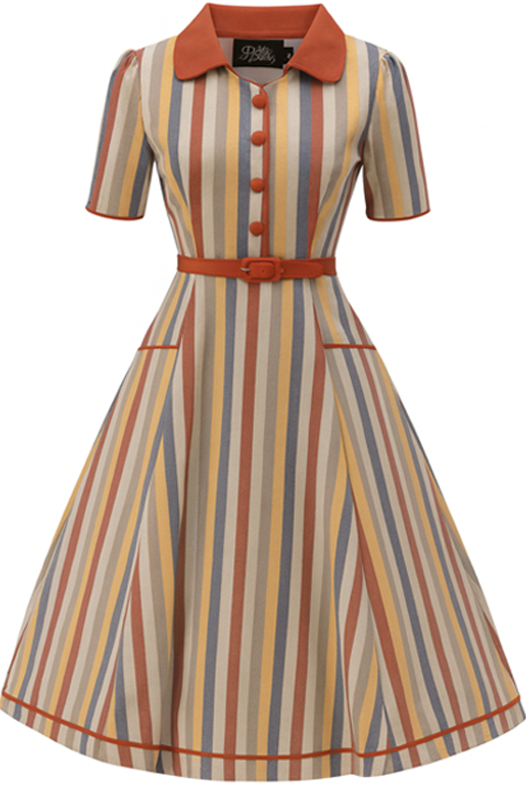 PRE ORDER Penelope II Multicolored Striped Shirt Dress - Brown, Blue, Yellow & Beige