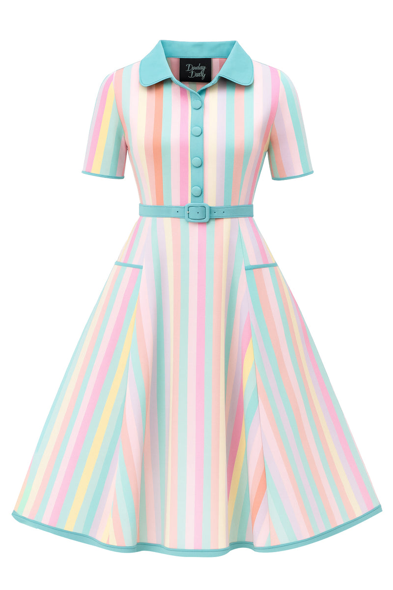 PRE ORDER Penelope II Multicolored Striped Shirt Dress - Blue, Pink, Orange, Yellow & Beige