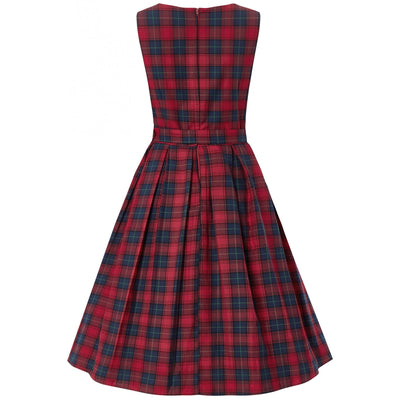 PRE ORDER Annie Retro Check Swing Dress in Red/Blue