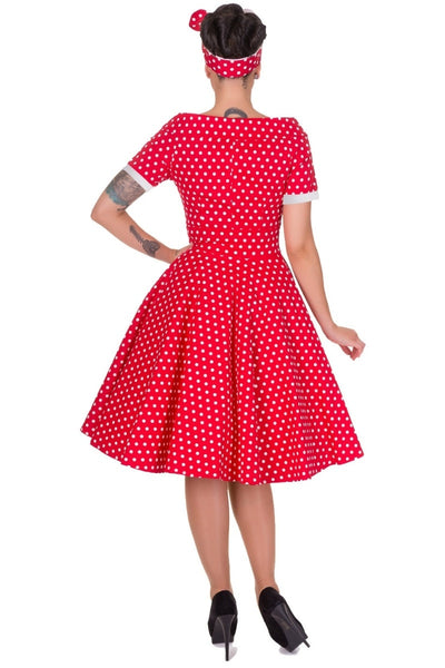 PRE-ORDER Darlene 50's Style Swing Dress in Red/ White Polka