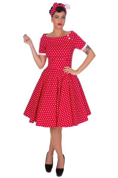 PRE-ORDER Darlene 50's Style Swing Dress in Red/ White Polka