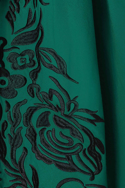 PRE ORDER Annie Retro Embroidered Floral Swing Dress in Green/Black