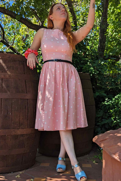 Annie Retro Polka Dot Dress In Pale Pink/White