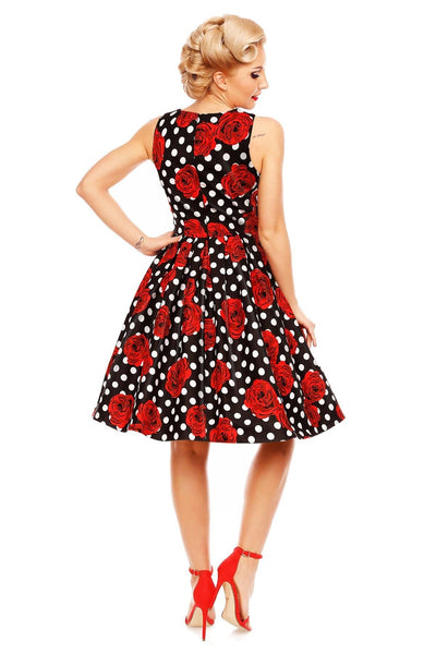 PRE ORDER Annie Retro Swing Dress in Black Rose Polka