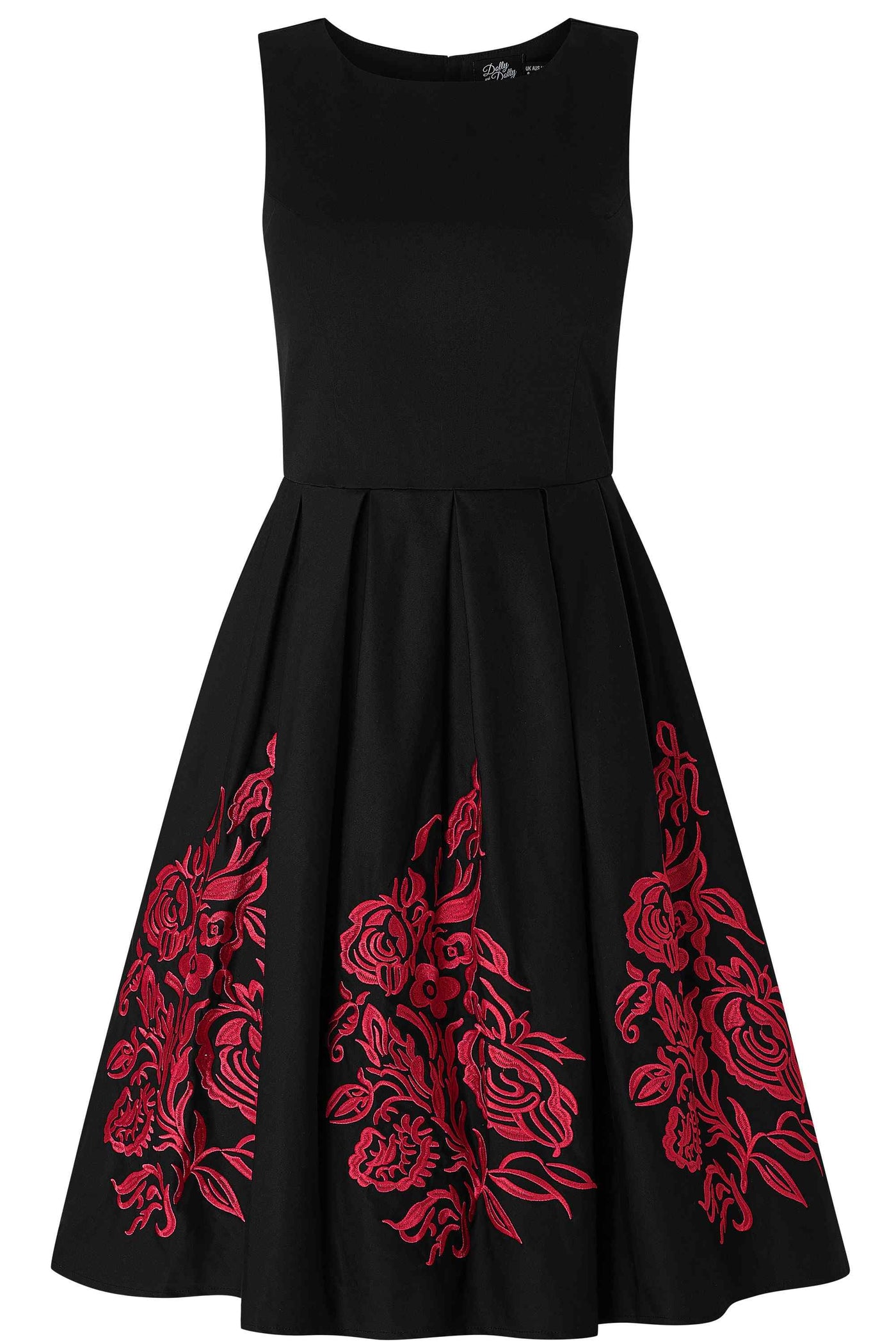 Annie Retro Embroidered Swing Dress in Black/Red