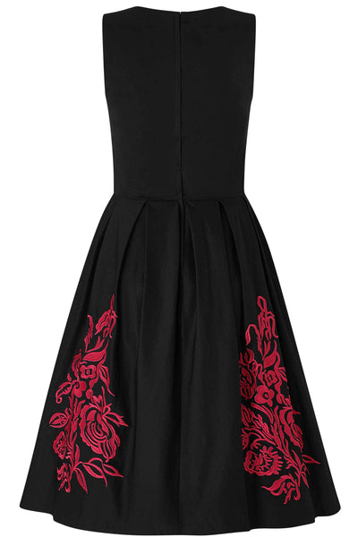 Annie Retro Embroidered Swing Dress in Black/Red