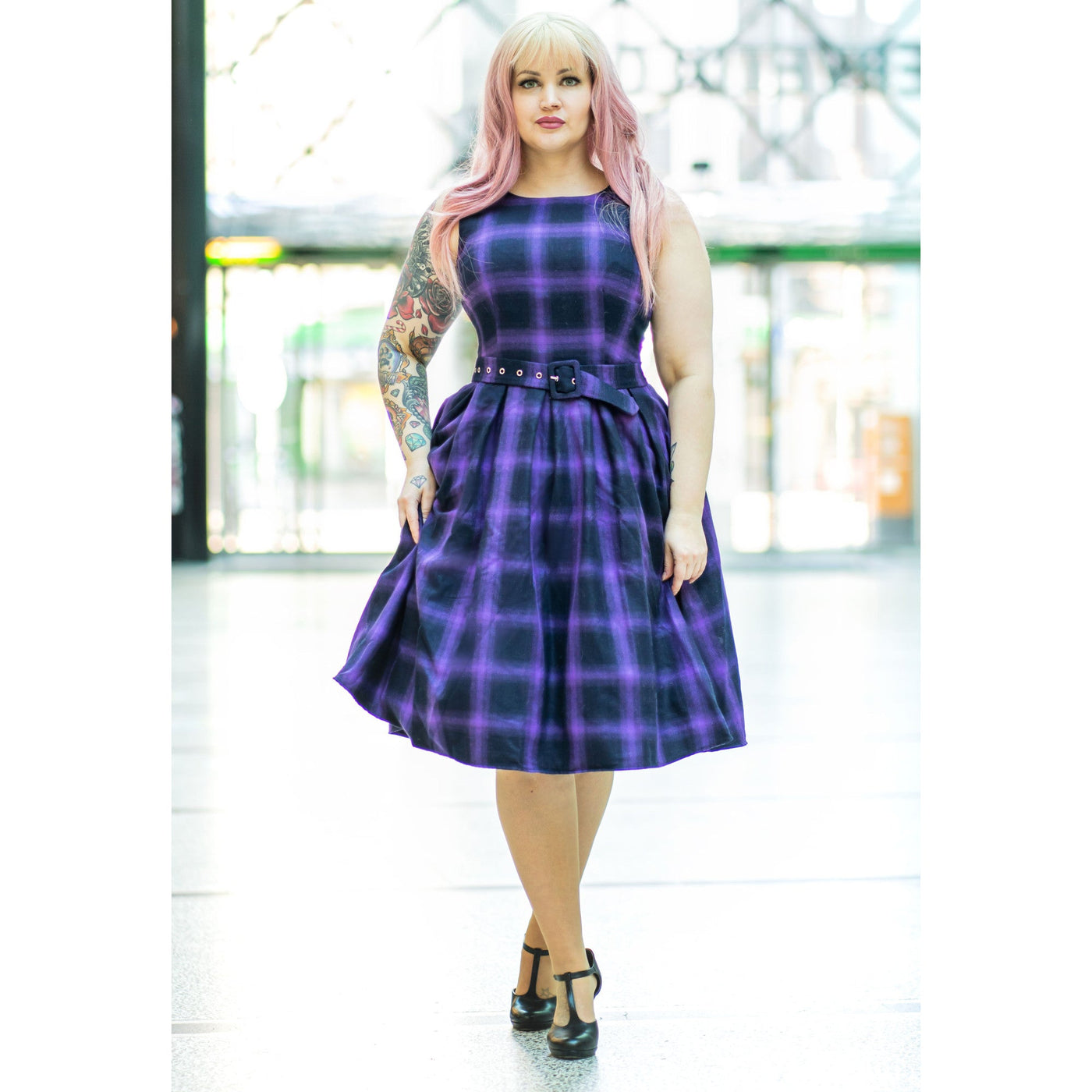 PRE ORDER Annie Luxury Purple & Black Tartan Swing Dress