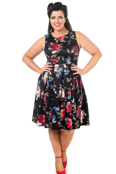 PRE ORDER Annie Retro Floral Swing Dress in Black