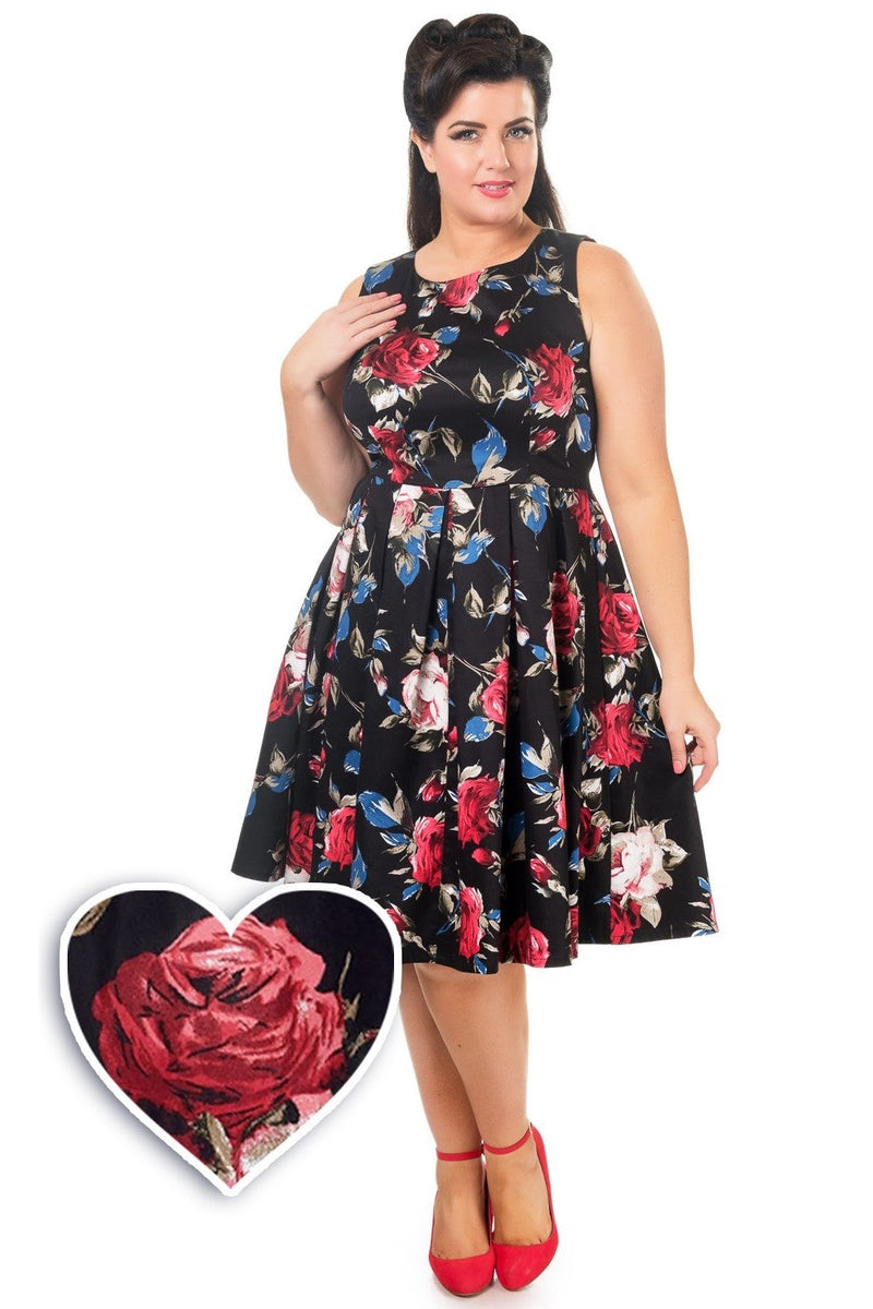 PRE ORDER Annie Retro Floral Swing Dress in Black