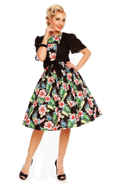 PRE ORDER Annie Retro Floral Swing Dress in Black Orchid