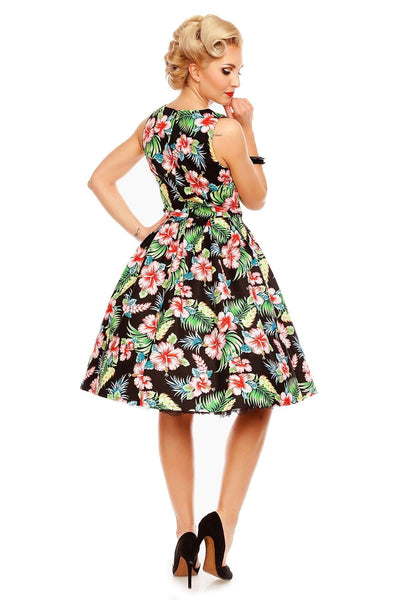 PRE ORDER Annie Retro Floral Swing Dress in Black Orchid