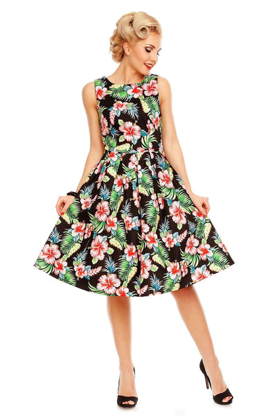 PRE ORDER Annie Retro Floral Swing Dress in Black Orchid