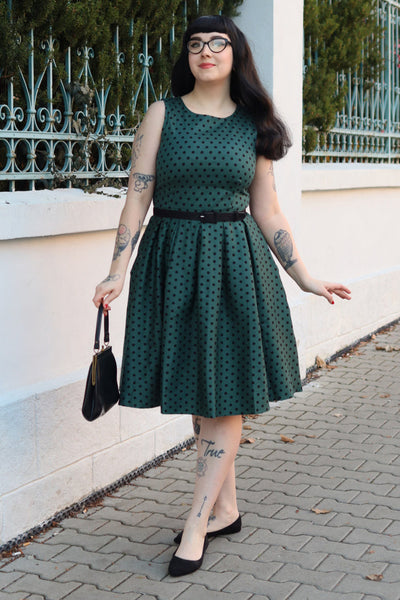 Annie Polka Dot Swing Dress in Green/Black