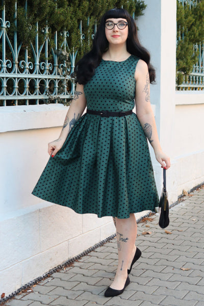 Annie Polka Dot Swing Dress in Green/Black