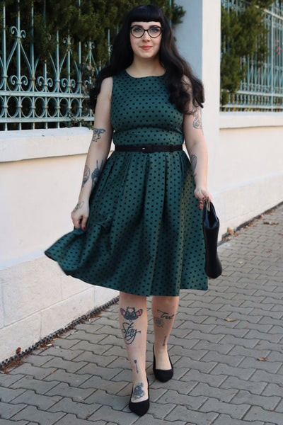 Annie Polka Dot Swing Dress in Green/Black