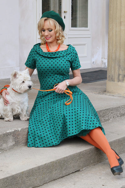 Annie Polka Dot Swing Dress in Green/Black