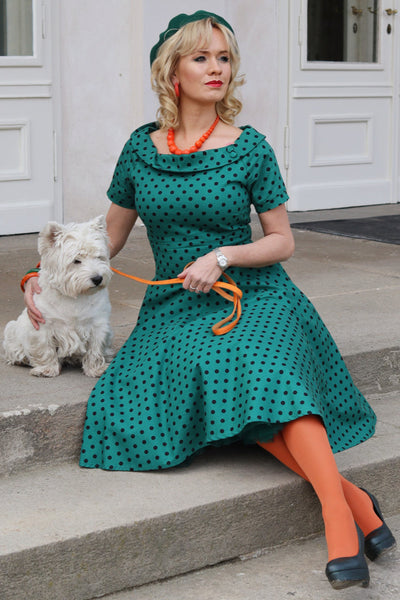 Annie Polka Dot Swing Dress in Green/Black