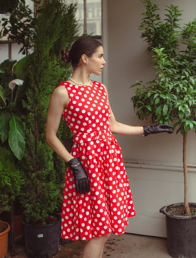 Annie Red Swing Dress with White Polka Dots