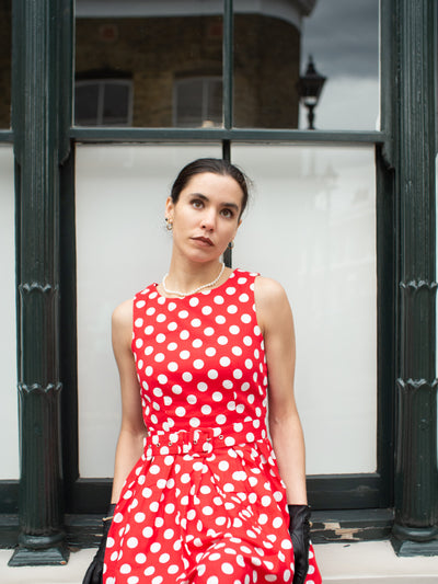 Annie Red Swing Dress with White Polka Dots