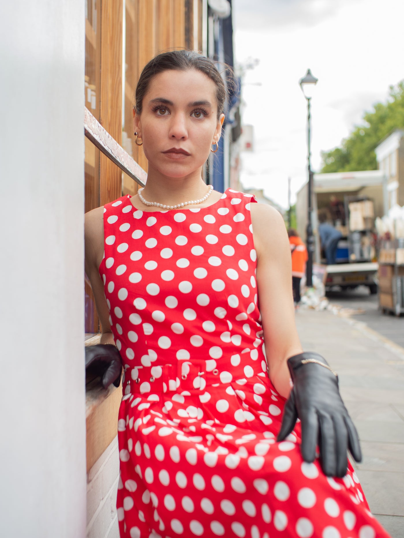 Annie Red Swing Dress with White Polka Dots