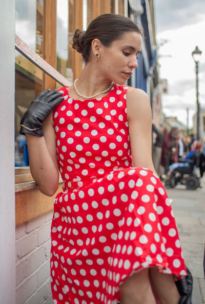Annie Red Swing Dress with White Polka Dots