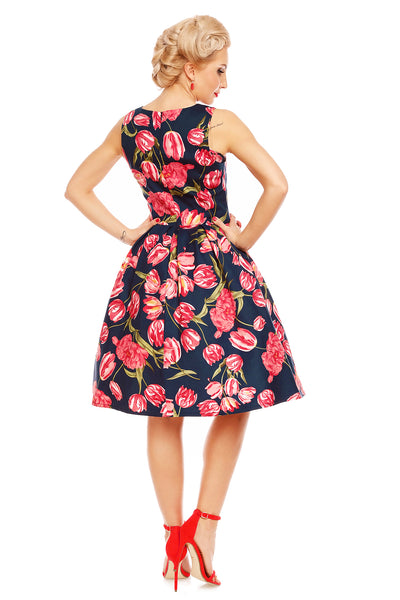 PRE ORDER Annie Retro Floral Swing Dress in Navy Tulip