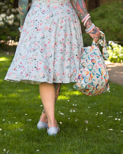Brenda Pink Rose Flared Dress In Baby Blue