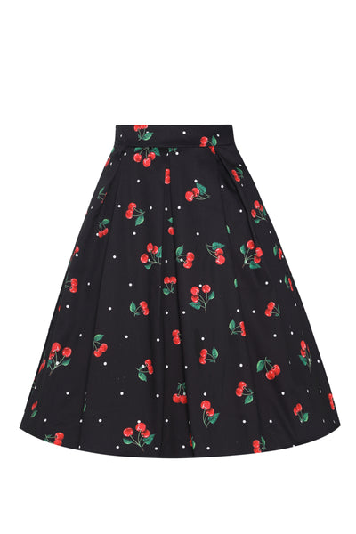 Carolyn Black Box Pleat Polka Dot/Cherry Print Swing Skirt