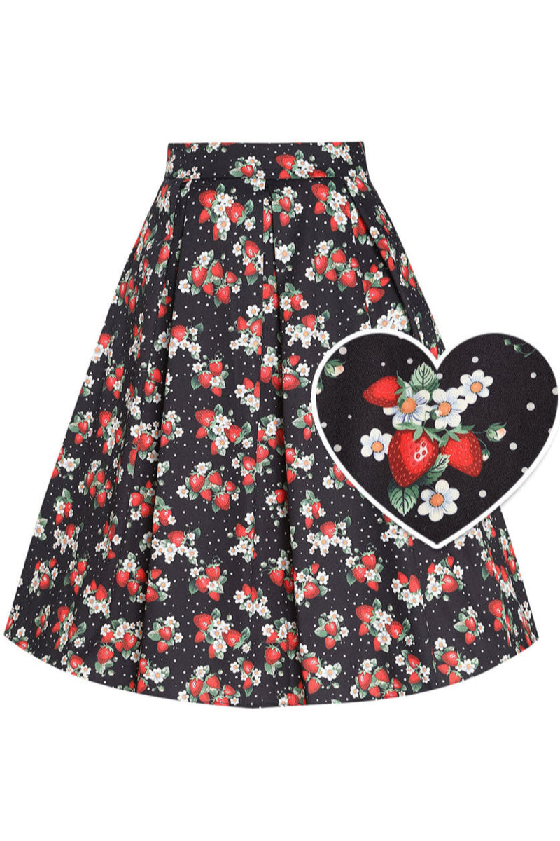 PRE ORDER Carolyn Black Box Pleat Polka Dot/Strawberry Print Swing Skirt