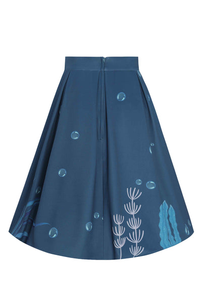 PRE-ORDER Carolyn Cotton Box Pleat Skirt - Blue & Sea Horse