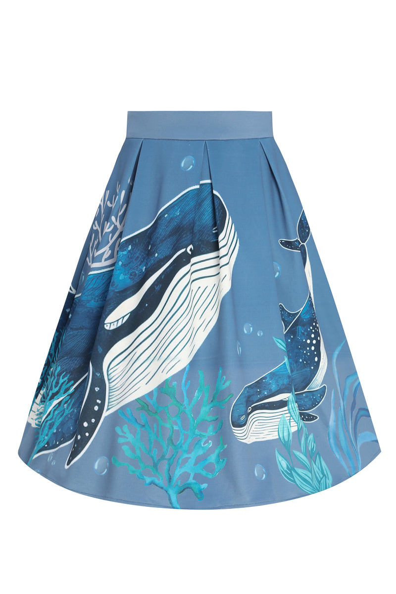 PRE-ORDER Carolyn Cotton Box Pleat Skirt - Blue & Whale