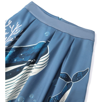 Carolyn Cotton Box Pleat Skirt - Blue & Whale