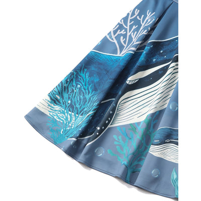 Carolyn Cotton Box Pleat Skirt - Blue & Whale