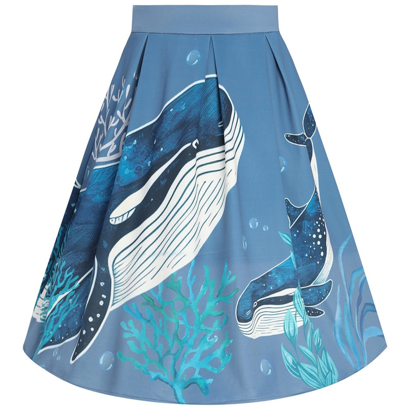 Carolyn Cotton Box Pleat Skirt - Blue & Whale