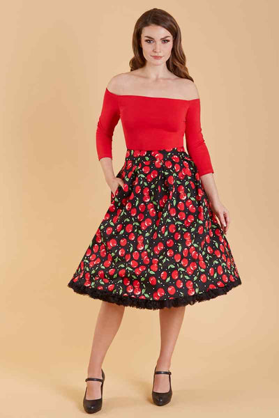 Carolyn Box Pleat Skirt in Cherry Print