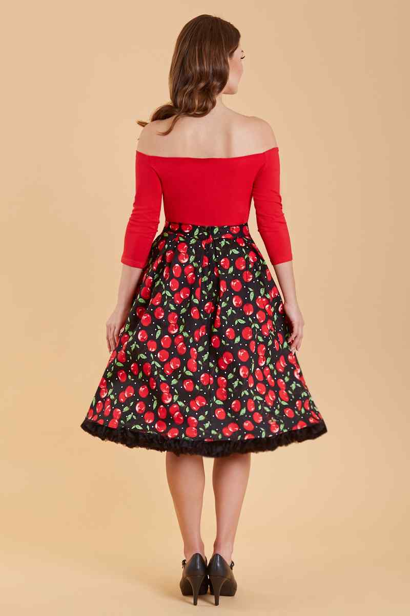 Carolyn Box Pleat Skirt in Cherry Print